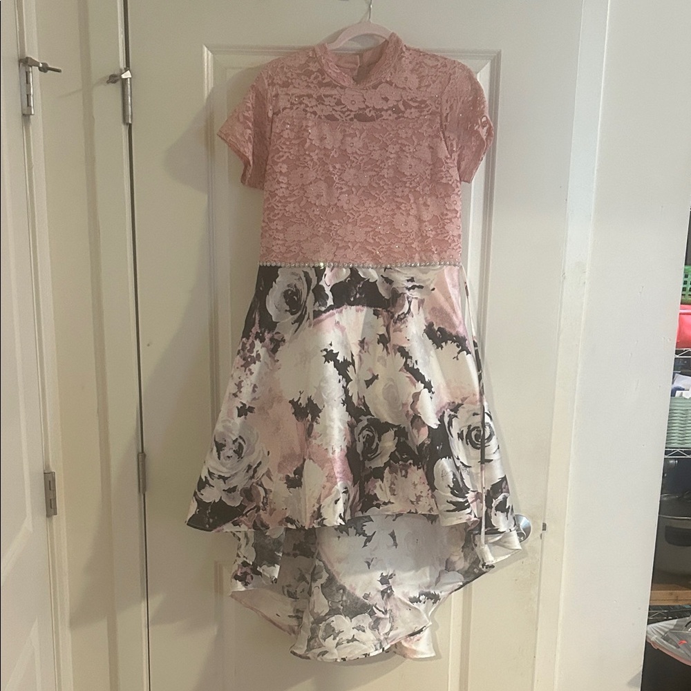 Speechless Pink Lace and Floral Kids Dress
